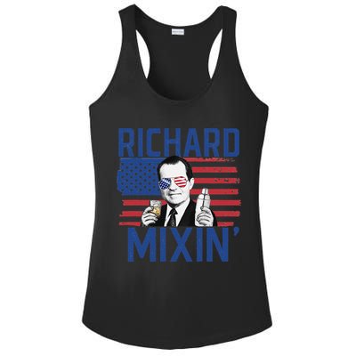 Richard Mixin' 4th Of July Funny Drinking President Nixon Ladies PosiCharge Competitor Racerback Tank