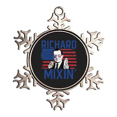 Richard Mixin' 4th Of July Funny Drinking President Nixon Metallic Star Ornament