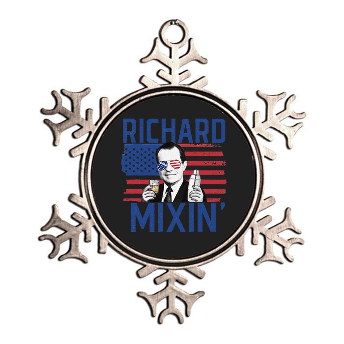 Richard Mixin' 4th Of July Funny Drinking President Nixon Metallic Star Ornament