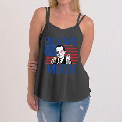 Richard Mixin' 4th Of July Funny Drinking President Nixon Women's Strappy Tank