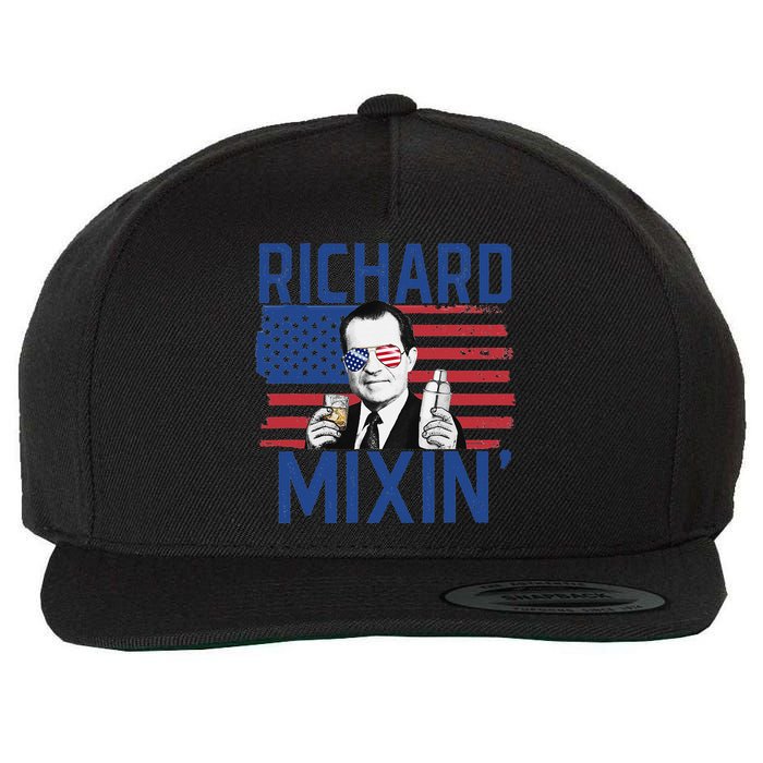 Richard Mixin' 4th Of July Funny Drinking President Nixon Wool Snapback Cap