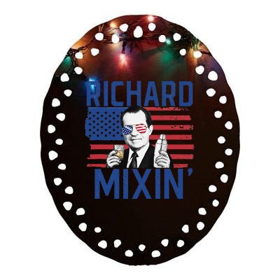 Richard Mixin' 4th Of July Funny Drinking President Nixon Ceramic Oval Ornament