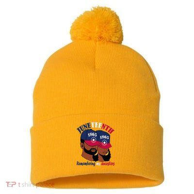 Remembering My Ancestors Juneteenth flag blue red white Pom Pom 12in Knit Beanie