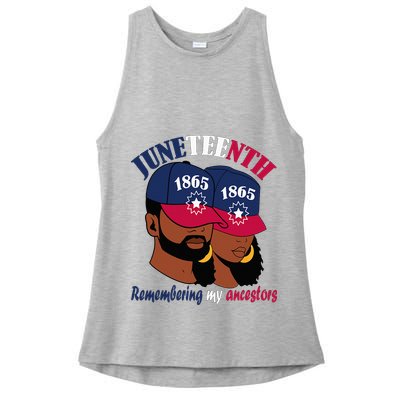 Remembering My Ancestors Juneteenth flag blue red white Ladies PosiCharge Tri-Blend Wicking Tank