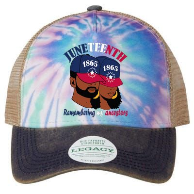 Remembering My Ancestors Juneteenth flag blue red white Legacy Tie Dye Trucker Hat