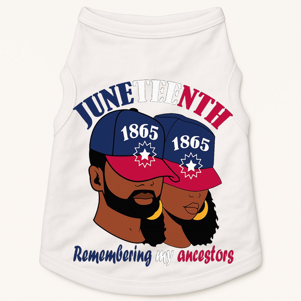 Remembering My Ancestors Juneteenth flag blue red white Doggie Tank