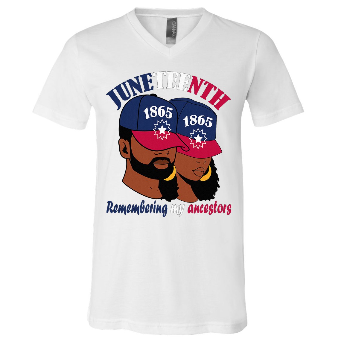 Remembering My Ancestors Juneteenth flag blue red white V-Neck T-Shirt