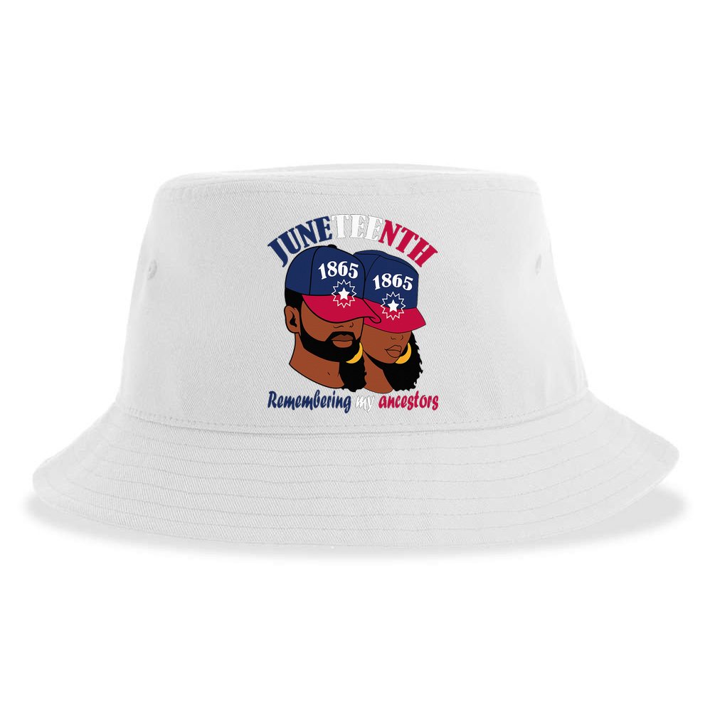 Remembering My Ancestors Juneteenth flag blue red white Sustainable Bucket Hat