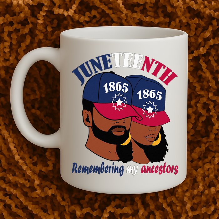 Remembering My Ancestors Juneteenth flag blue red white Mug