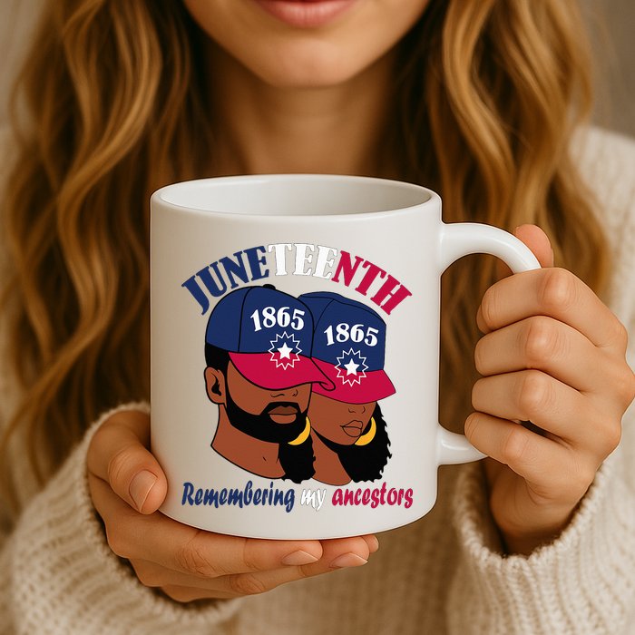 Remembering My Ancestors Juneteenth flag blue red white Mug