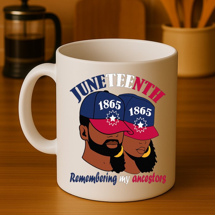 Remembering My Ancestors Juneteenth flag blue red white Mug