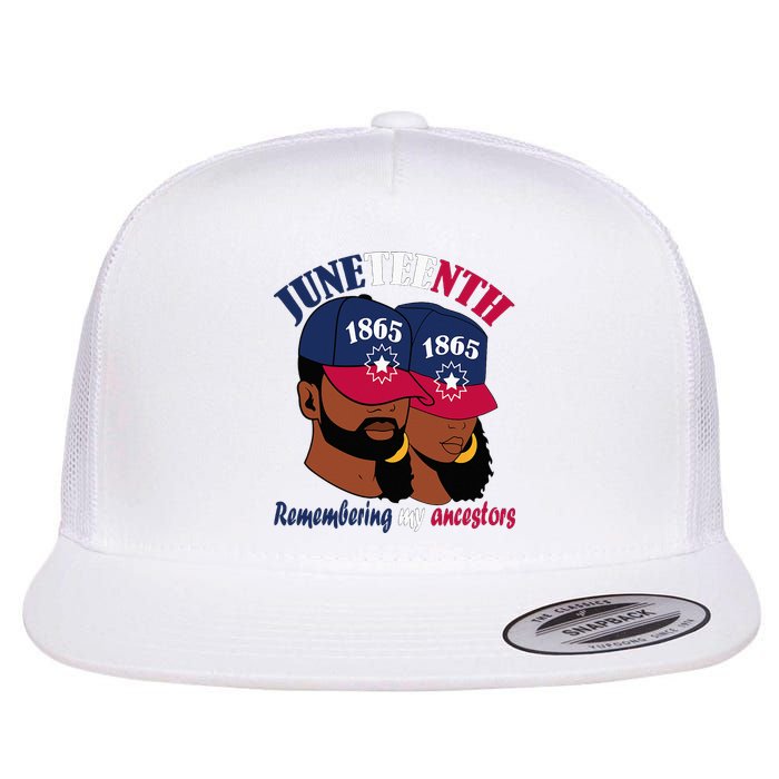 Remembering My Ancestors Juneteenth flag blue red white Flat Bill Trucker Hat