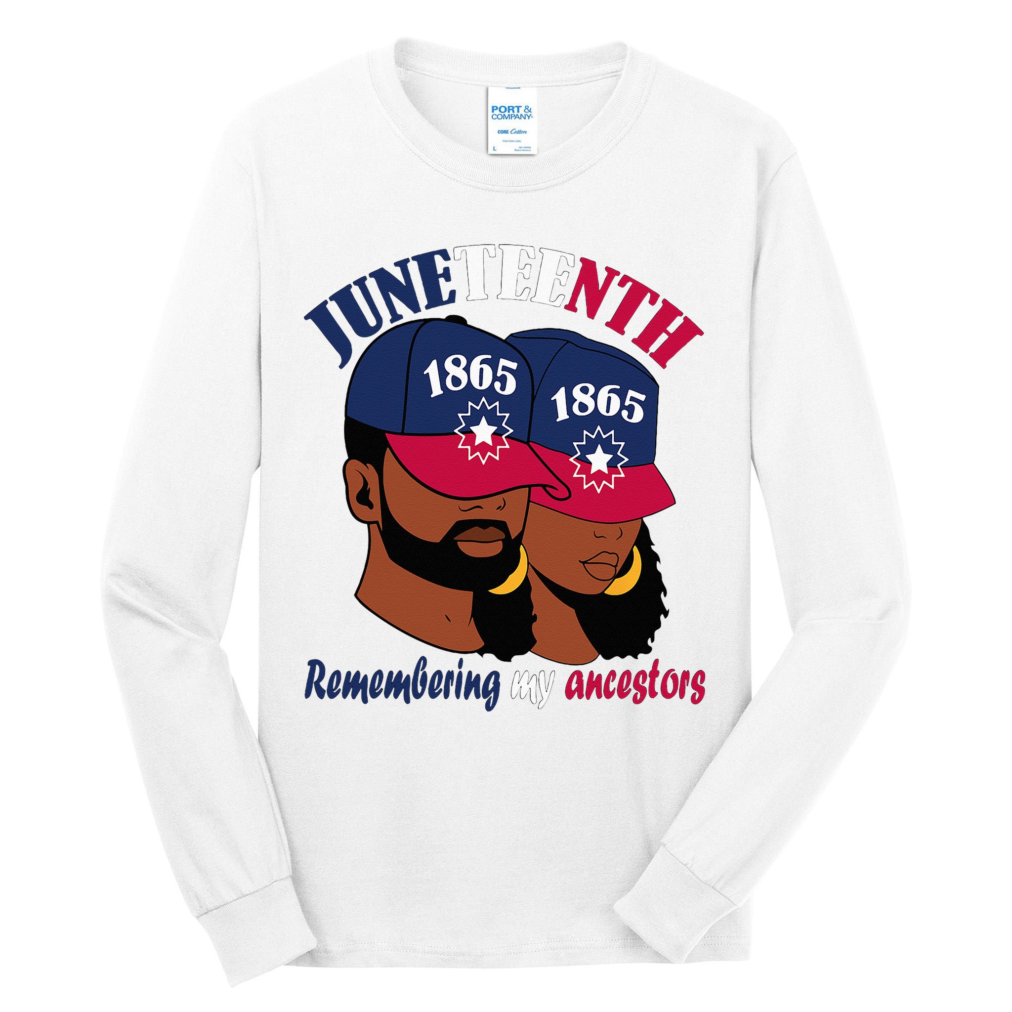Remembering My Ancestors Juneteenth flag blue red white Tall Long Sleeve T-Shirt