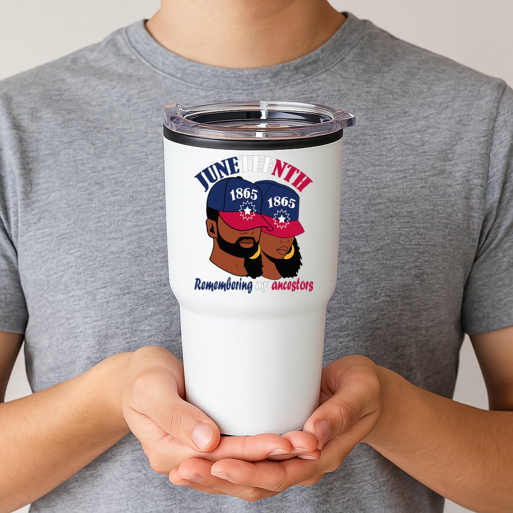 Remembering My Ancestors Juneteenth flag blue red white Tumbler