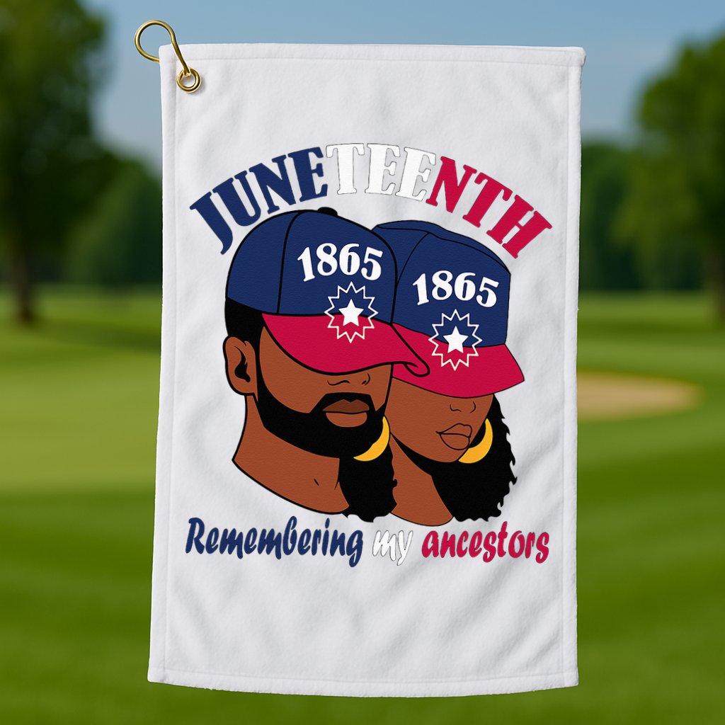 Remembering My Ancestors Juneteenth flag blue red white Golf Towel