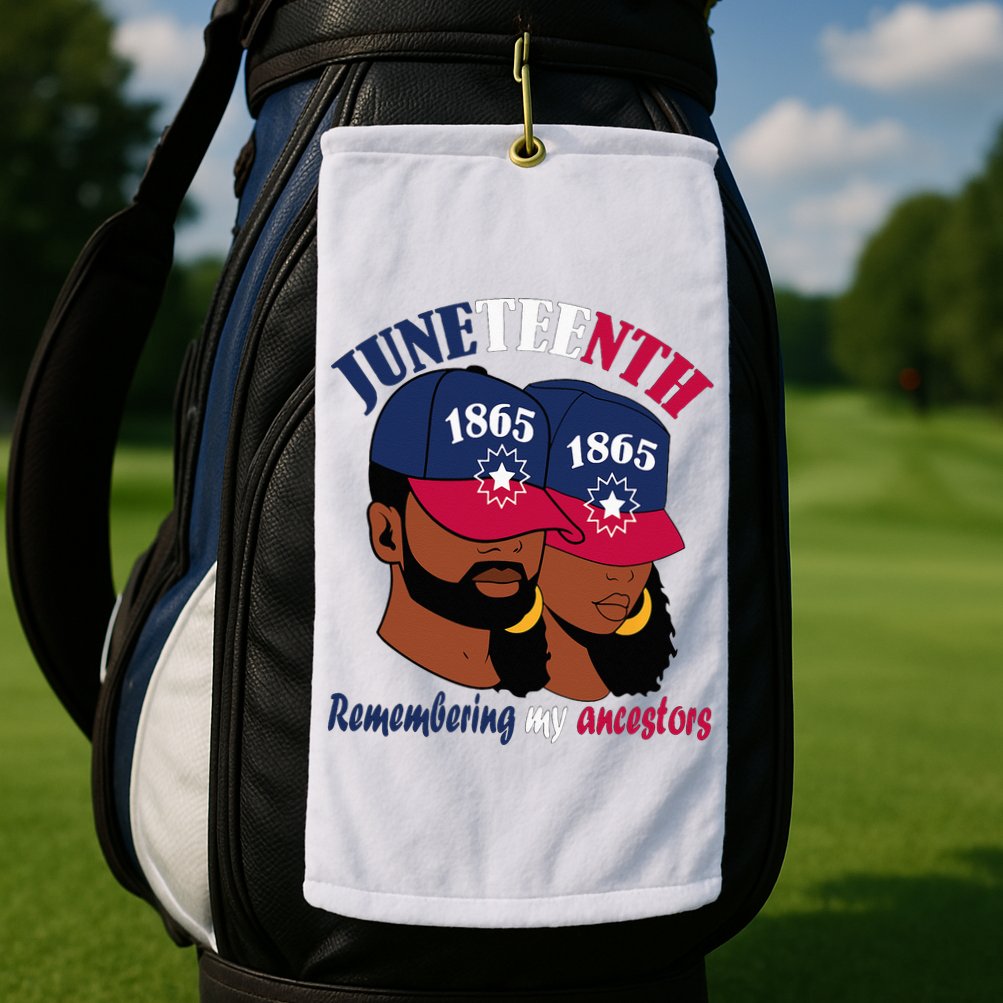 Remembering My Ancestors Juneteenth flag blue red white Golf Towel
