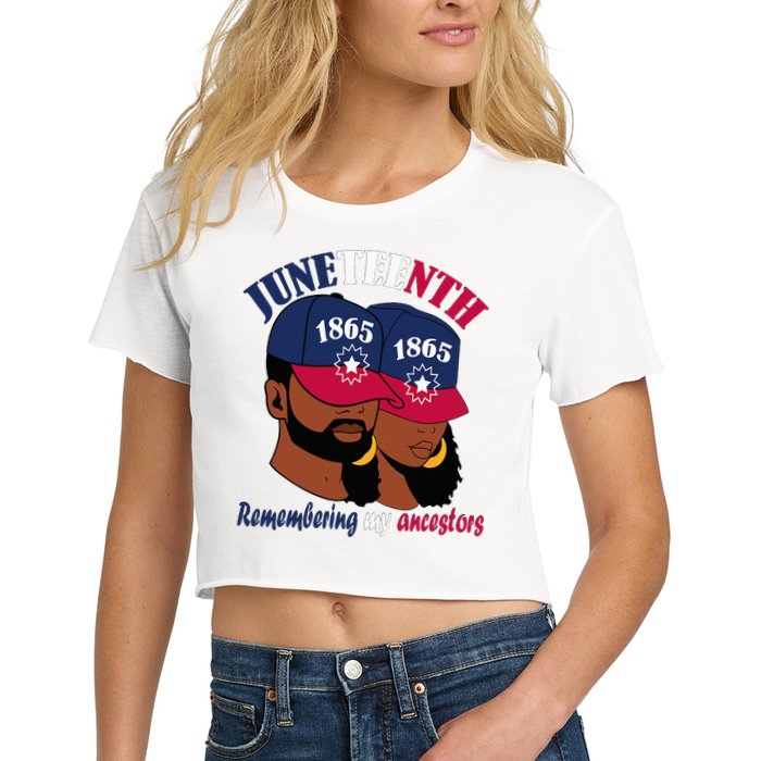 Remembering My Ancestors Juneteenth flag blue red white Women's Crop Top Tee