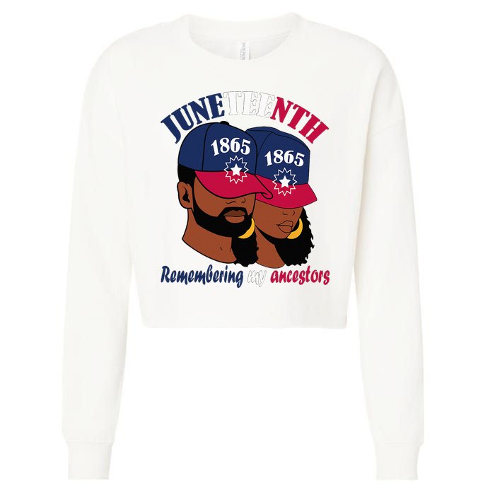 Remembering My Ancestors Juneteenth flag blue red white Cropped Pullover Crew