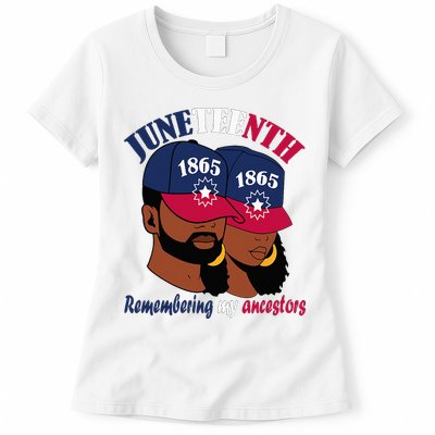 Remembering My Ancestors Juneteenth flag blue red white Womens T-Shirt