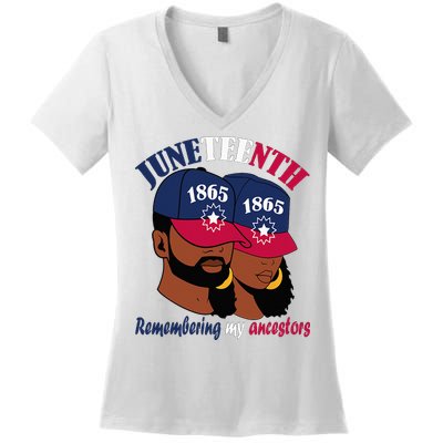 Remembering My Ancestors Juneteenth flag blue red white Women's V-Neck T-Shirt