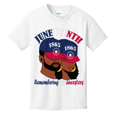 Remembering My Ancestors Juneteenth flag blue red white Kids T-Shirt