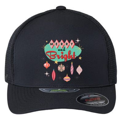 Retro Merry and Bright Mid-Century Modern Christmas Ornament Flexfit Unipanel Trucker Cap