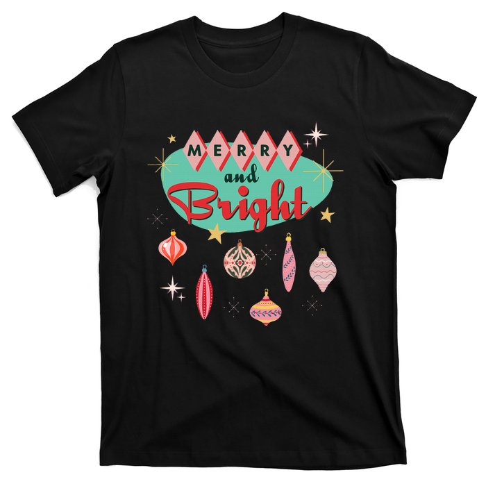 Retro Merry and Bright Mid-Century Modern Christmas Ornament T-Shirt