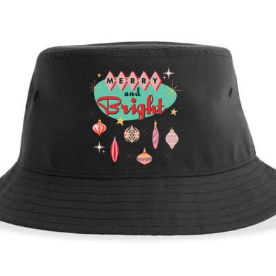 Retro Merry and Bright Mid-Century Modern Christmas Ornament Sustainable Bucket Hat