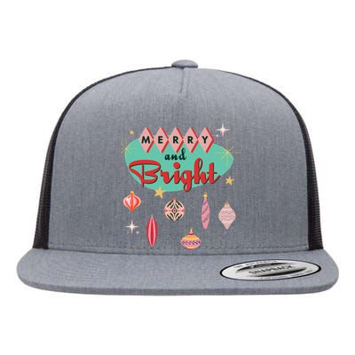 Retro Merry and Bright Mid-Century Modern Christmas Ornament Flat Bill Trucker Hat