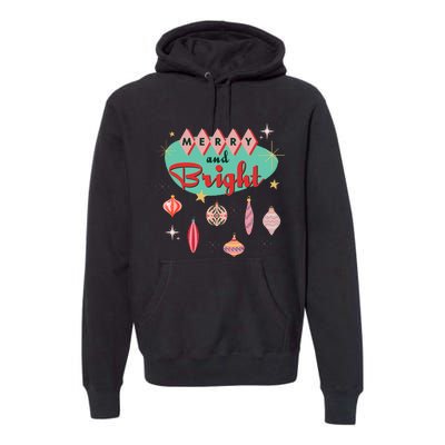 Retro Merry and Bright Mid-Century Modern Christmas Ornament Premium Hoodie