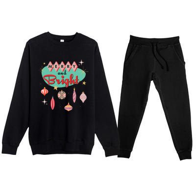 Retro Merry and Bright Mid-Century Modern Christmas Ornament Premium Crewneck Sweatsuit Set