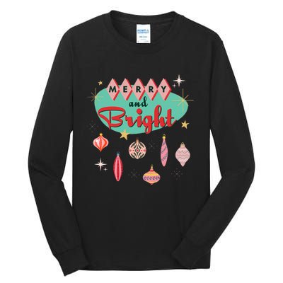 Retro Merry and Bright Mid-Century Modern Christmas Ornament Tall Long Sleeve T-Shirt