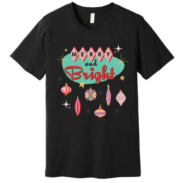 Retro Merry and Bright Mid-Century Modern Christmas Ornament Premium T-Shirt