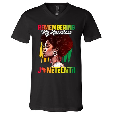 Remembering My Ancestors Black History Juneteenth V-Neck T-Shirt