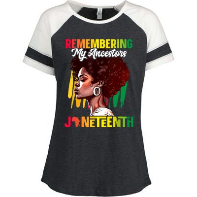 Remembering My Ancestors Black History Juneteenth Enza Ladies Jersey Colorblock Tee