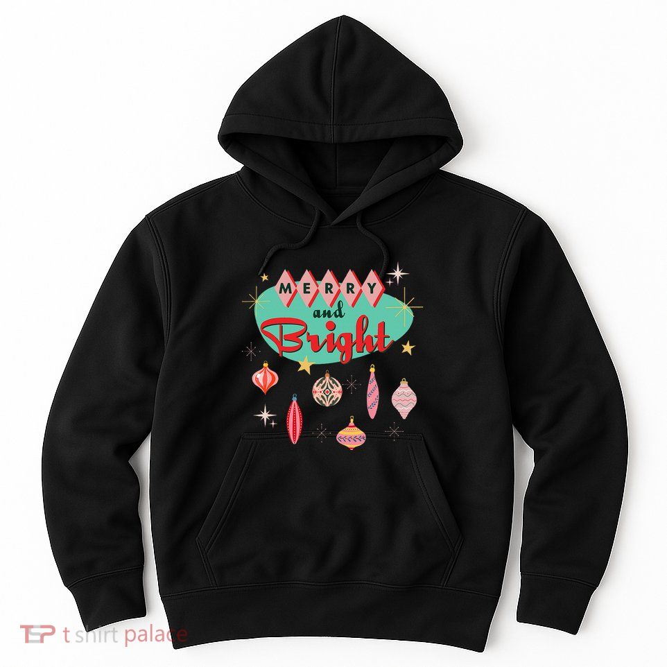 Retro Merry And Bright Mid Century Modern Christmas Ornament Hoodie