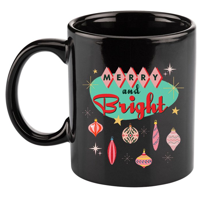 Retro Merry And Bright Mid Century Modern Christmas Ornament 11oz C Handle Ceramic Mug