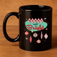 Retro Merry And Bright Mid Century Modern Christmas Ornament 11oz C Handle Ceramic Mug