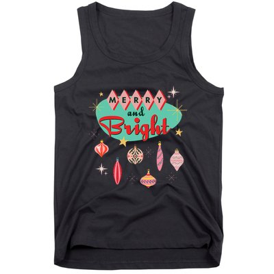 Retro Merry And Bright Mid Century Modern Christmas Ornament Tank Top