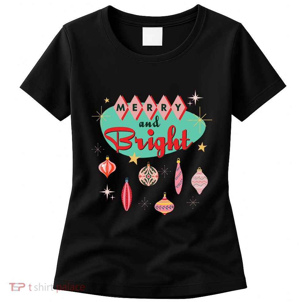 Retro Merry And Bright Mid Century Modern Christmas Ornament Womens T-Shirt