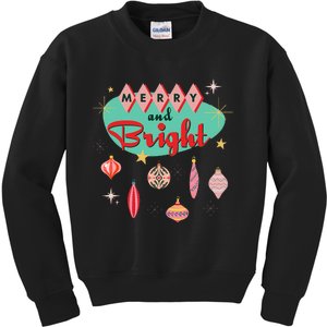 Retro Merry And Bright Mid Century Modern Christmas Ornament Kids Sweatshirt