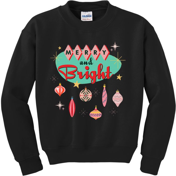 Retro Merry And Bright Mid Century Modern Christmas Ornament Kids Sweatshirt