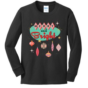 Retro Merry And Bright Mid Century Modern Christmas Ornament Kids Long Sleeve Shirt