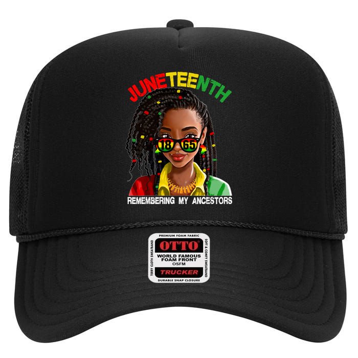 Remembering My Ancestors Juneteenth Celebrate Black Pride Women High Crown Mesh Back Trucker Hat