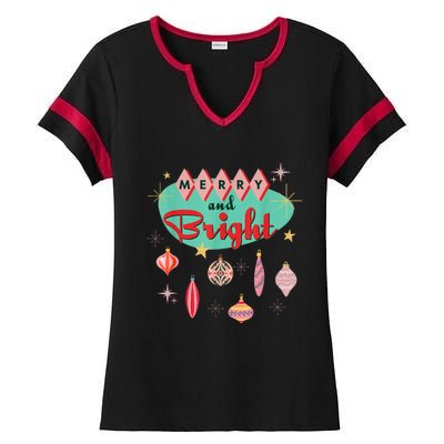 Retro Merry And Bright Midcentury Modern Christmas Ornament Ladies Halftime Notch Neck Tee