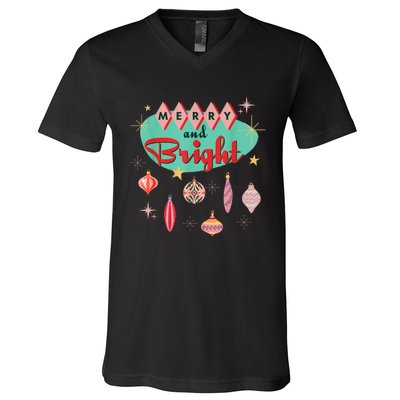 Retro Merry And Bright Midcentury Modern Christmas Ornament V-Neck T-Shirt