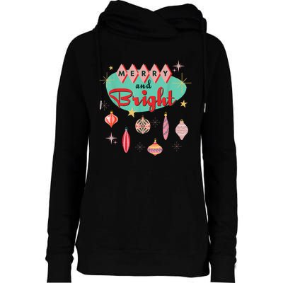 Retro Merry And Bright Midcentury Modern Christmas Ornament Womens Funnel Neck Pullover Hood