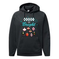 Retro Merry And Bright Midcentury Modern Christmas Pyrex Performance Fleece Hoodie