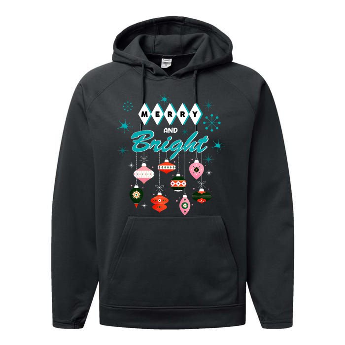 Retro Merry And Bright Midcentury Modern Christmas Pyrex Performance Fleece Hoodie