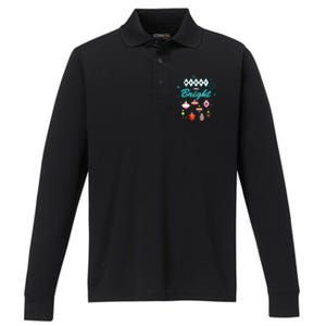 Retro Merry And Bright Midcentury Modern Christmas Pyrex Performance Long Sleeve Polo